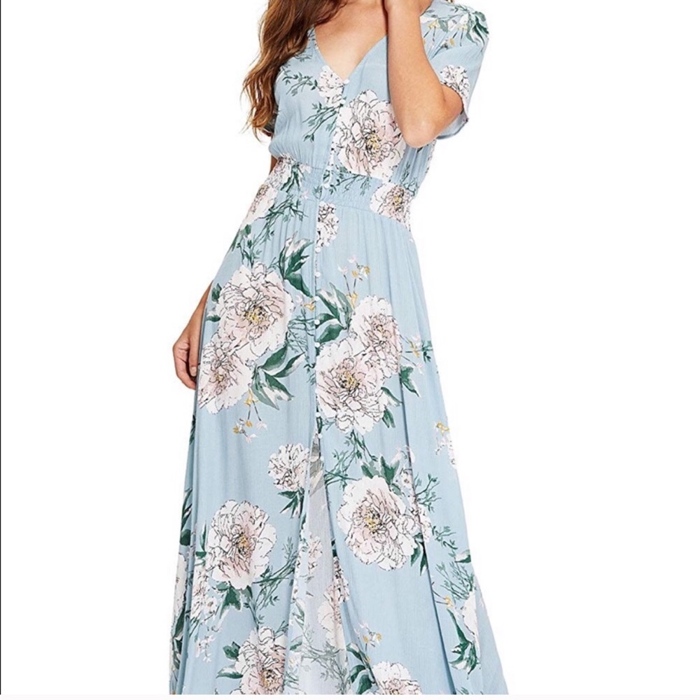 Blue floral button up maxi dress